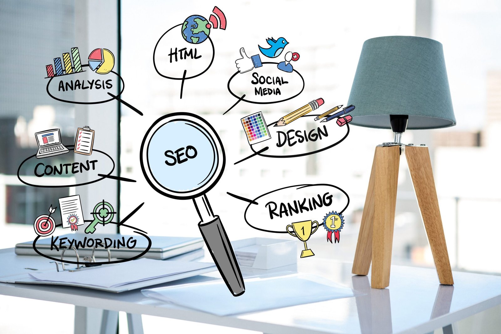 digital composite of business graphics with office background 4 Reasons Why You Should Invest in SEO for Your New Startup