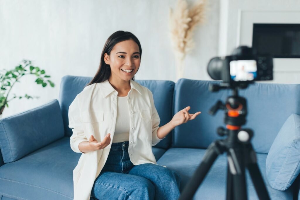 Woman hosting a live video
