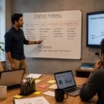 Startup funding stages presentation in a business meeting