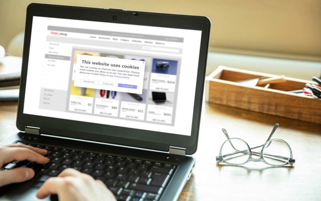 Online shopping website with a cookie consent pop-up.
